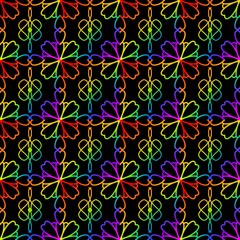 Seamless Rainbow Geometric Pattern with Floral and Heart Shapes