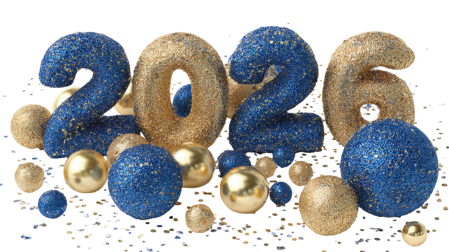 Creative 3D 2026 typography design modern colorful numbers new year celebration futuristic bold text festive style isolated background