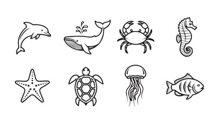 Charming hand-drawn aquatic animals collection delighting children and ocean lovers vector