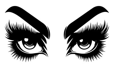Intense black eyes with long eyelashes and sharp eyebrows vector