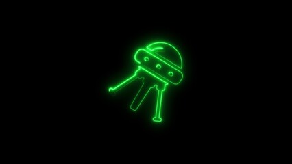 Glowing neon green ufo illustration against a black background representing science fiction