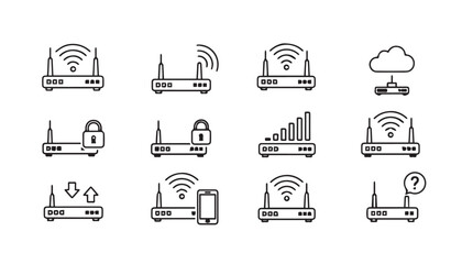 Set of wi-fi router icons representing connectivity and network technology concepts vector