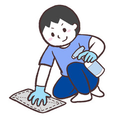 床を拭く男性のイラスト