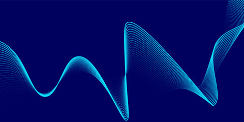 Abstract 3D movement of sound dynamic background with copy space. Technology green blue particles wavy line pattern design. Modern futuristic concept. Vector illustration