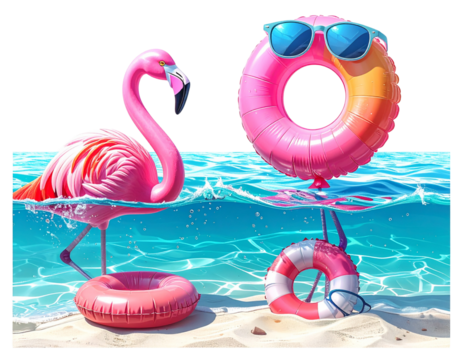 Tropical Inflatable Pair Set with Flamingo Design, isolated on transparent background