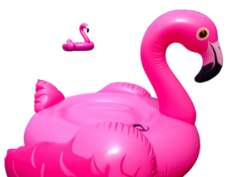 Summer Party Decoration Collection Featuring Two Flamingo Balloon Variations, isolated on transparent background