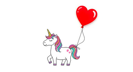 Unicorn with a Heart Balloon attached to its tail.
