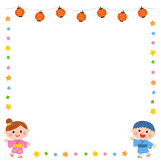 夏祭りを楽しむ子どもたちのフレーム枠