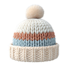 Cozy knitted winter hat with pom pom isolated on transparent background