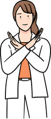 illustration of business woman in orange suit crossing arms as no