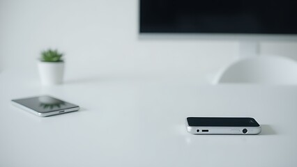 Clean minimalist workspace featuring a closed device on a white surface with soft diffused lighting.