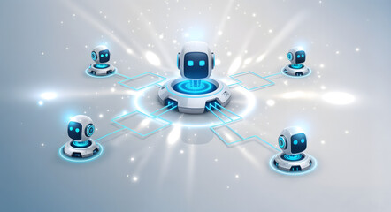 Network of connected AI robots representing multi-agent systems