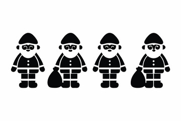 set of Cute Santa Claus character with gift bag icon , cartoon style,