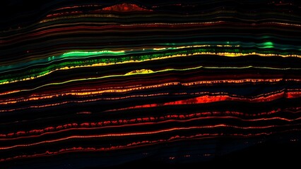 Glowing sedimentary rock layers pulsing with ancient energy, revealing Earth's geological history.