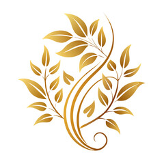 Naklejka premium Elegant golden floral swirl design with leaves