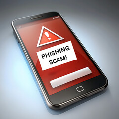 Smartphone displaying a warning sign regarding a phishing scam attempt