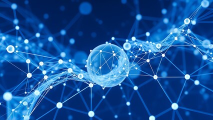 An abstract cosmic-inspired network structure in blue and white, evoking futuristic connections.