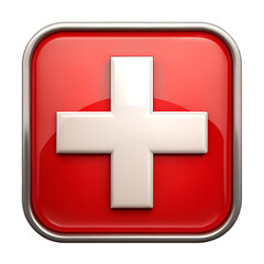 Obraz premium A shiny red square button with a prominent white medical cross symbol