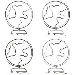Simple line art illustration of a globe featuring abstract landmasses, designed for educational or decorative purposes, showcasing global themes and geographical concepts