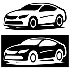 Sleek car silhouette design in contrasting black and white, showcasing modern automotive aesthetics, ideal for branding and graphic design projects with copy space