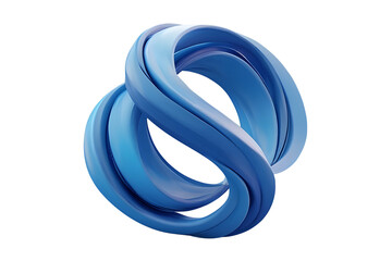 Fototapeta premium An abstract 3D interlocking double loop ribbon, mobius strip geometry, smooth textured surface, solid royal blue color, modern architectural sculpture, isolated on a white background, 3D render.