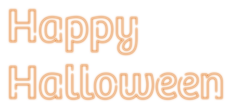 An orange glowing neon sign with the words happy Halloween written on a white background.