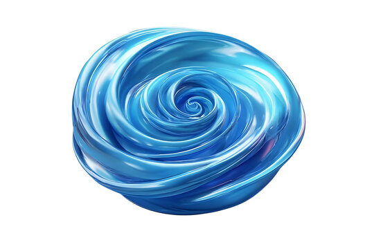 Abstract 3D perfect circular swirl plate, thick concentric layers of smooth glossy light blue liquid cream forming a flat spiral mound, isolated on a white background, 3D render.