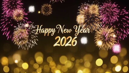 2026,happy new year,happy new year 2026 gold animated background greetings happy new year 2026 gold shining sparkling 4k,2026 animation background,Happy New Year fireworks new video - Powered by Adobe