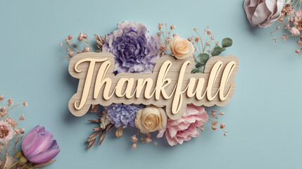 Express heartfelt gratitude with elegant floral design and golden 'Thankfull' text, perfect for seasonal greetings and celebratory messages.