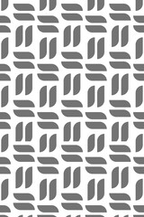 Seamless geometric abstract pattern with modern gray curved shapes on white background, perfect for textile, wallpaper, wrapping paper, branding, and digital graphic design.