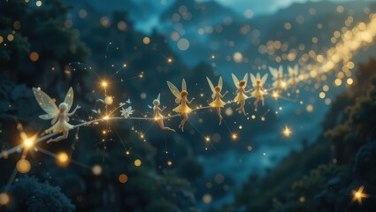 Whimsical Fairies Light Up a Mystical Forest Journey with Sparkling Magic at Night