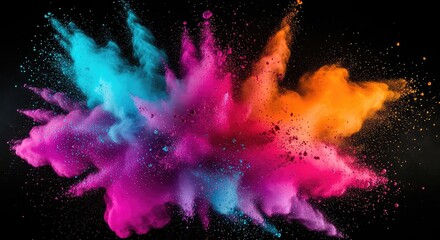 Colorful explosion of vibrant powder creating dynamic abstract art on black background
