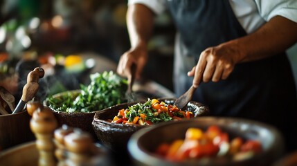 Chef Preparing Vegetables in Kitchen