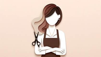 Modern hairstylist paper art illustration