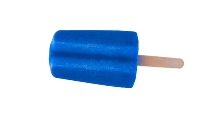 Delicious blue ice pop on a wooden stick. 