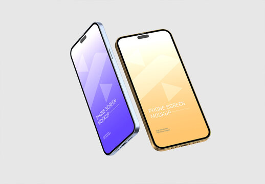 Floating Dual Phone Screen Mockup Template