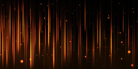 Glowing orange vertical streaks with falling light particles
