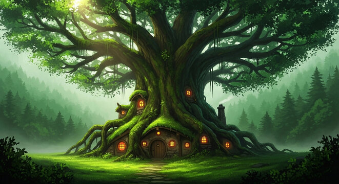 Magical Treehouse in Forest: A Fantasy Landscape