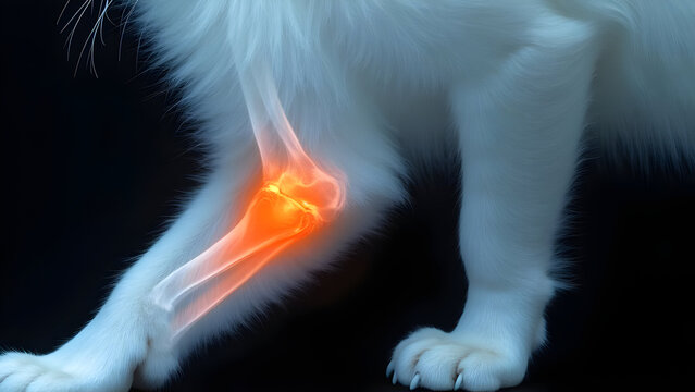 Close-Up Cat Leg Joint X-Ray White Fluffy Orange Inflammation Spot