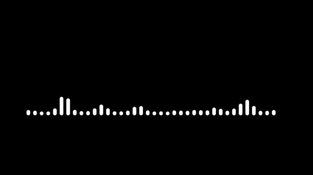 white audio waveform animation on black background, 4k digital sound spectrum loop with alpha channel perfect for music visualizer and motion design