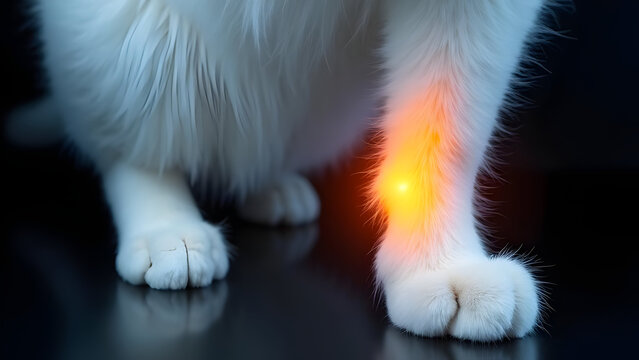 Macro X-Ray White Fluffy Cat Leg Joint Orange Pain Spot