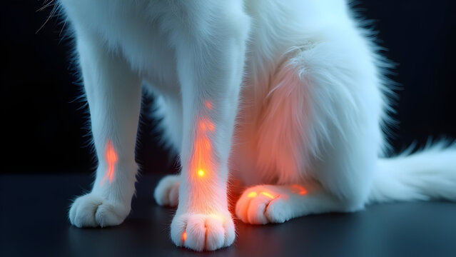 White Fluffy Cat Leg Joint Pain X-Ray Orange Spot