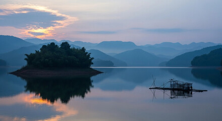 Lake and Mountain Sunset Landscape