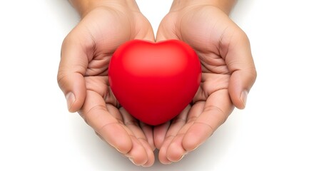 Obraz premium A pair of hands gently cradling a bright red heart, symbolizing love, care, and compassion