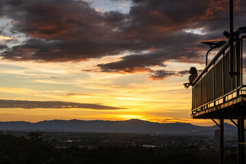 Golden light silhouette background in the evening