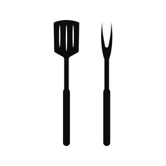 barbecue tools spatula and fork icon vector design concept silhouette style