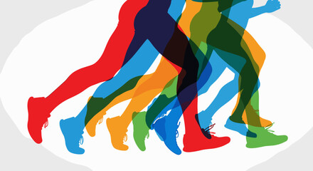 Vibrant runners in motion with bright colors symbolize competition, teamwork, and drive to achieve success