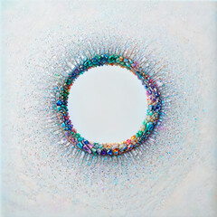 Circular Frame of Scattered Colorful Crystals on a Light Textured Background