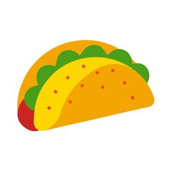 Stylized taco illustration with colorful ingredients isolated on white background