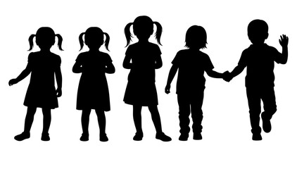 set of children silhouette, kids silhouette vector.